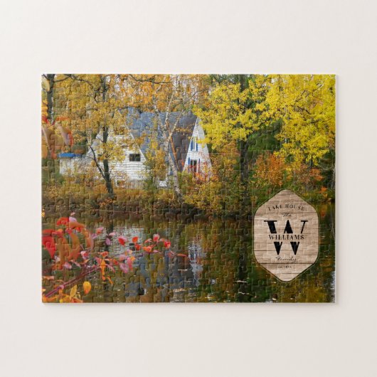 Family Lake House Photo Monogram Keepomwille Rusti Legpuzzel (Horizontaal)