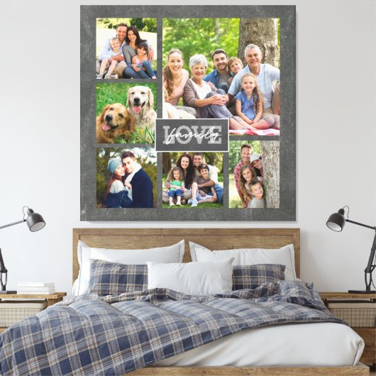 Family Love Custom Photo Collage Modern Chalkboard Canvas Afdruk (Insitu (Slaapkamer))