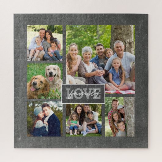 Family Love Custom Photo Collage Modern Chalkboard Legpuzzel (Verticaal)