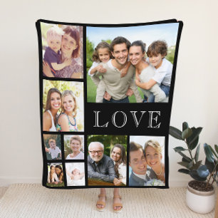 Family Love Photo Collage Black Fleece Deken