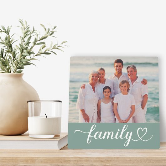 Family Love Script Custom Gray Green Photo Fotoplaat