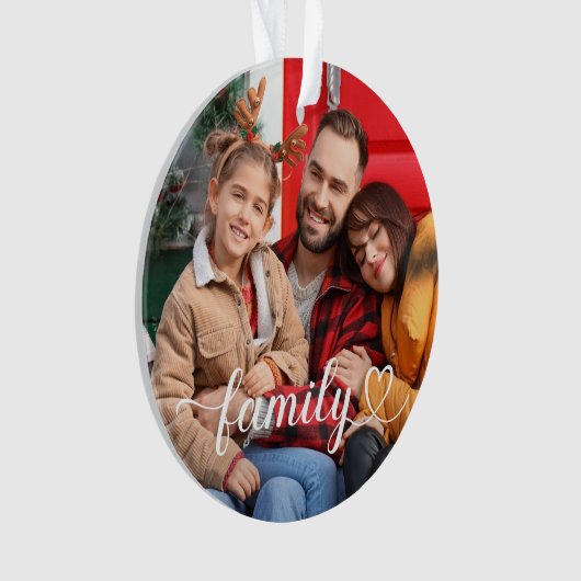 Family Love White Script Aangepaste foto Ornament (voorkant)
