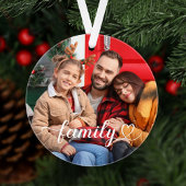 Family Love White Script Aangepaste foto Ornament