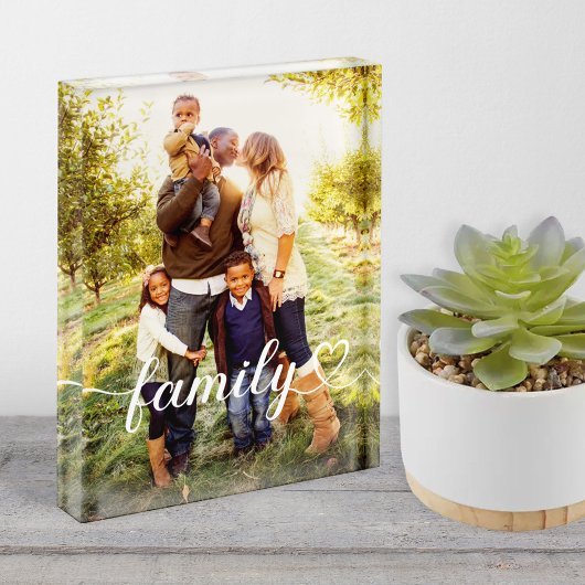 Family Love White Script Custom Verticaal Fotoblokken