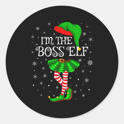 Family Matching Women Girls I'm The Boss Elf Chris Ronde Sticker (Voorkant)