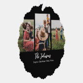 Family Modern Script Black 3 Photo Ornament Kaart (Rechts)