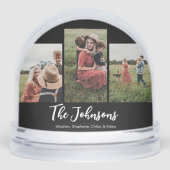 Family Modern Script Black 3 Photo Sneeuwbol (Voorkant)