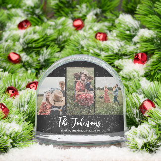 Family Modern Script Black 3 Photo Sneeuwbol