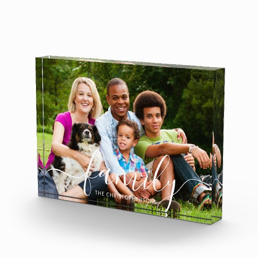 FAMILY Moderne White Script Overlay Fotonaam Fotoblokken (Rechts)