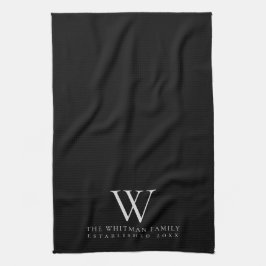Family Monogram Elegant Black Kitchen Theedoek
