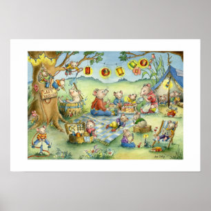 Family Mouse Summer Picnic Poster