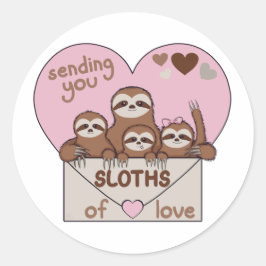 Family of Sloths with Envelope, Heart and Text Ronde Sticker