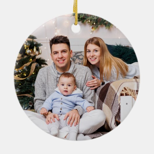 Family Photo Chickadee Pine Cone Christmas Keramisch Ornament (Achterkant)