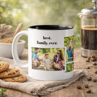 Family Photo Collage - 4 Photos and Custom Text Tweekleurige Koffiemok