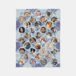 Family Photo Collage Blue Quilt 35 Pics Lg Sm Fleece Deken