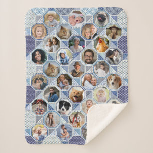 Family Photo Collage Blue Quilt 35 Pics Lg Sm Sherpa Deken