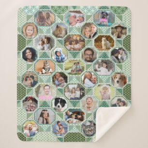 Family Photo Collage Easy Green Quilt 35 Pics Sherpa Deken