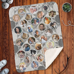 Family Photo Collage Gray Quilt 35 Pics Lg Sm Sherpa Deken
