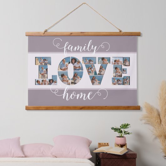 FAMILY Photo Collage Love Script Modern Keepslag Hangend Wandkleed (Slaapkamer)