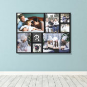 Family Photo Collage Monogrammed 7 Afbeeldingen Bl Canvas Afdruk (Insitu (Houten vloer))