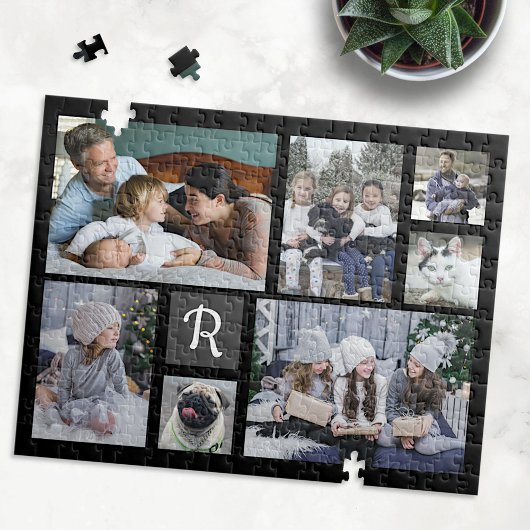 Family Photo Collage Monogrammed 7 Afbeeldingen Bl Legpuzzel