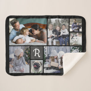 Family Photo Collage Monogrammed 7 Afbeeldingen Bl Sherpa Deken