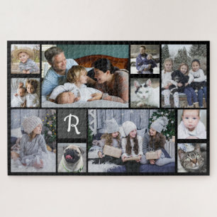 Family Photo Collage Monogrammed Black 11 Pictures Legpuzzel