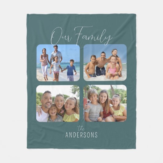 Family Photo Collage Script Fleece Deken (Voorkant)