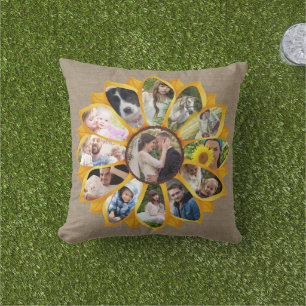 Family Photo Collage Sunflower Burlap 13 Pics Easy Buitenkussen