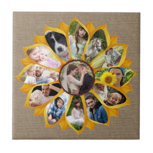 Family Photo Collage Sunflower Burlap 13 Pics Easy Tegeltje