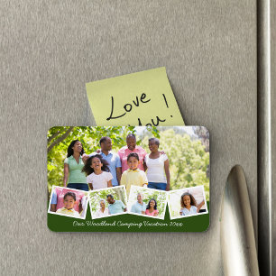 Family Photo Collage w Zigzag Photo Strip Green Magneet
