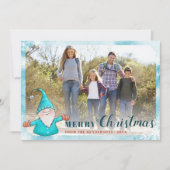 Family Photo Cute Gnome Blauwgroen Blue Kerstmis Feestdagenkaart (Voorkant)