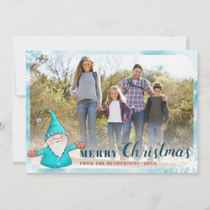 Family Photo Cute Gnome Blauwgroen Blue Kerstmis Feestdagenkaart