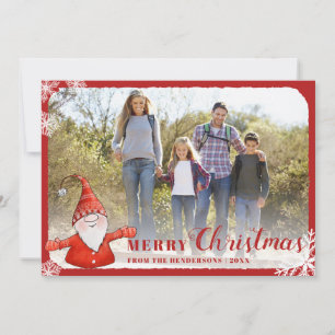 Family Photo Cute Gnome Red Merry kerst Feestdagenkaart