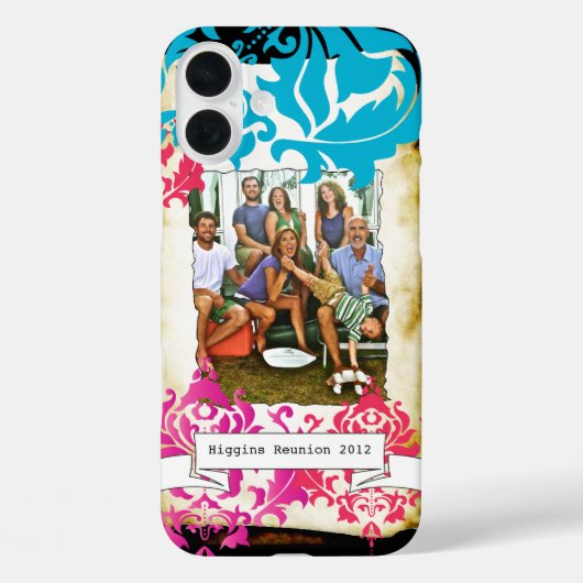Family Photo Damask Burnt Edge iPhone Case (Achterkant)