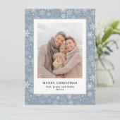 Family Photo Dusty Blue Pattern-kerstkaart (Staand voorkant)