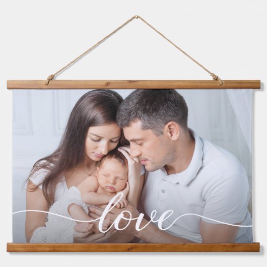 Family Photo Love script Overlay Aangepast Hangend Wandkleed (Voorkant)