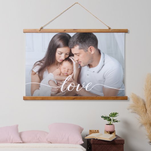 Family Photo Love script Overlay Aangepast Hangend Wandkleed (Slaapkamer)