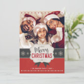 Family Photo Merry Kerstrode  kaart (Staand voorkant)