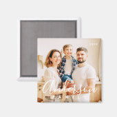 Family Photo Modern Simple Cursive Magnet (Recto/Verso)