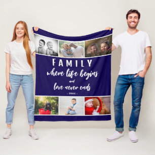 Family Quote 6 Photo Collage Script Keepomwille Fleece Deken