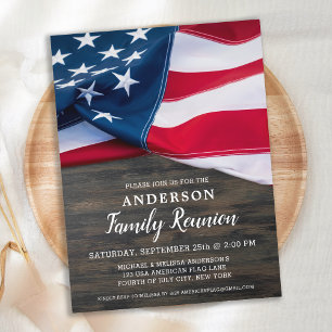 Family Reunion American Flag Patriotic Party Uitnodiging Briefkaart