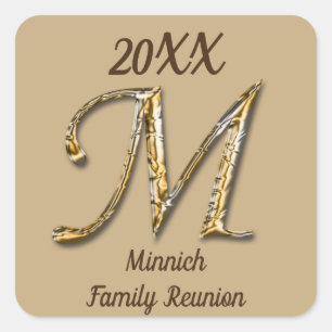 Family Reunion Elegant Gold Letter M Monogram Seal Vierkante Sticker