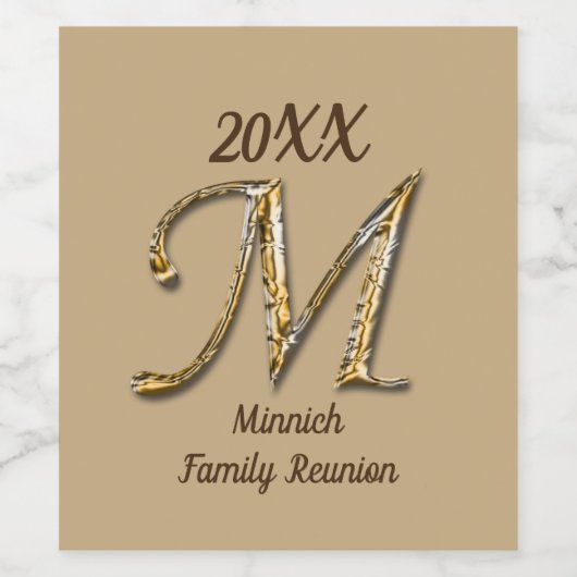 Family Reunion Elegant Gold Letter M Monogram Wijn Etiket (Enkel label)