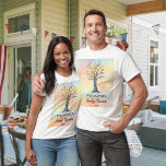 Family Reunion Family Tree Men's T-Shirt<br><div class="desc">These stylish T-shirts are decorated with a mosaic family tree in the colors of the rainbow on a watercolor background. Customize them with your family name and the year of your reunion. Use the Customize Further option to change the text size, style or color if you wish. Because we create...</div>