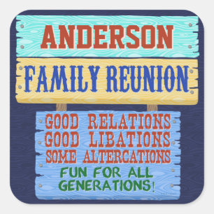 Family Reunion Funny Wooden Sign Aangepaste naam Vierkante Sticker