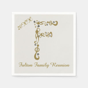 Family Reunion Gold Letter F Elegant Monogram Servet