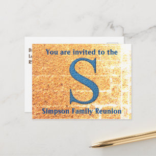 Family Reunion Invitation Blue Letter S Monogram Briefkaart