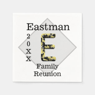 Family Reunion Picnic Gold Black Letter E Monogram Servet