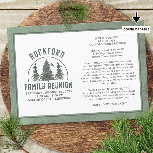 Family Reunion Rustic Forest Trees Invitation Kaart